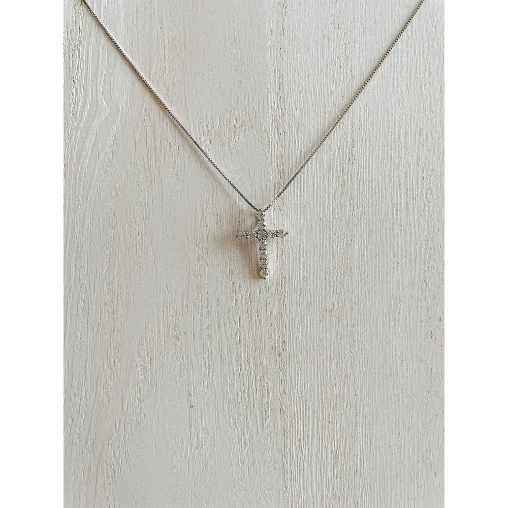 Cubic Zirconia Cross Charm Silver Necklace | Birthday Gifts | Baptism gifts